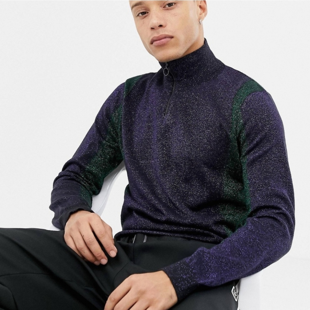 Asos NWT! Purple/Green Twist Quarter Zip Sweater Size 6X